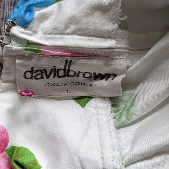 David Brown California Empire Midi Dress L Vintage Floral Beach Summer Wedding - Picture 6 of 7